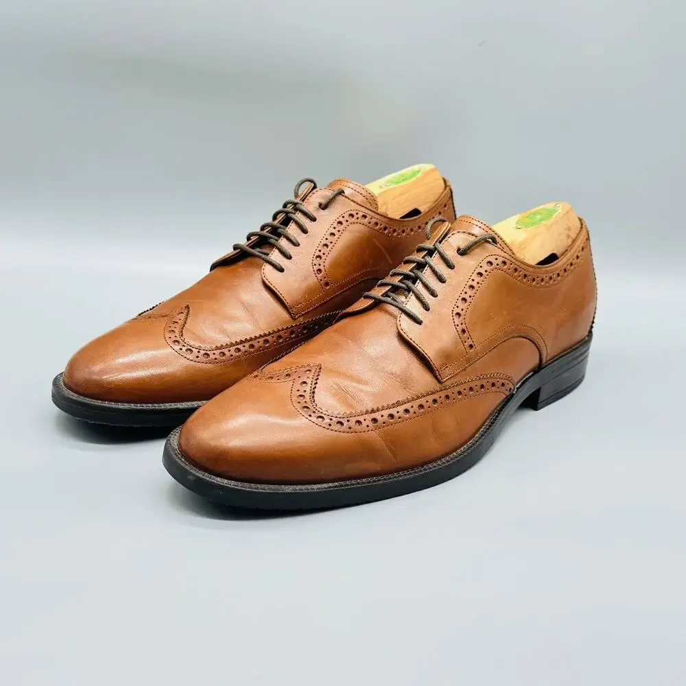 Cole Haan Shoes Mens 9.5 Brown Leather Grand OS Wingtip Oxford Dress Brogue